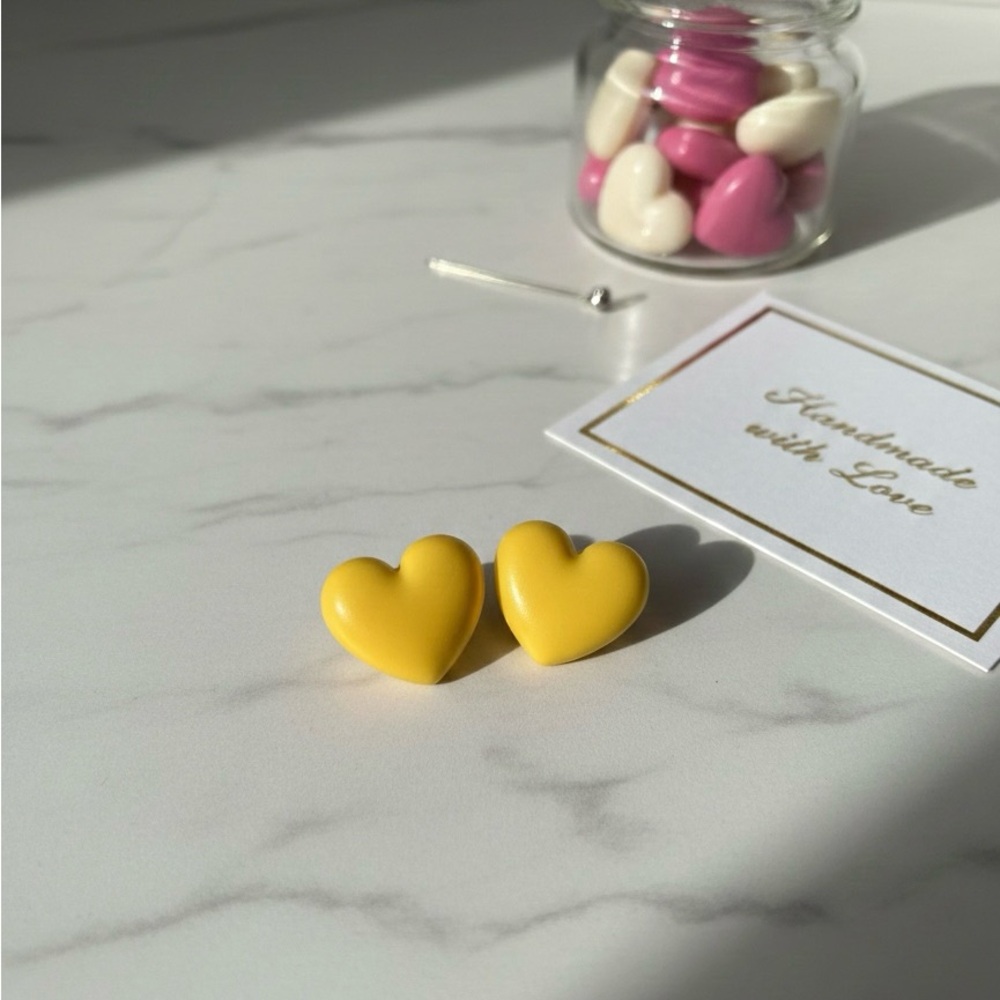 Yellow Heart Stud Earrings